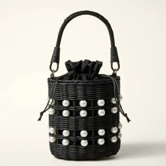 Kate Spade x Target NWT Pearl Embellished Wicker Basket Bucket Bag
